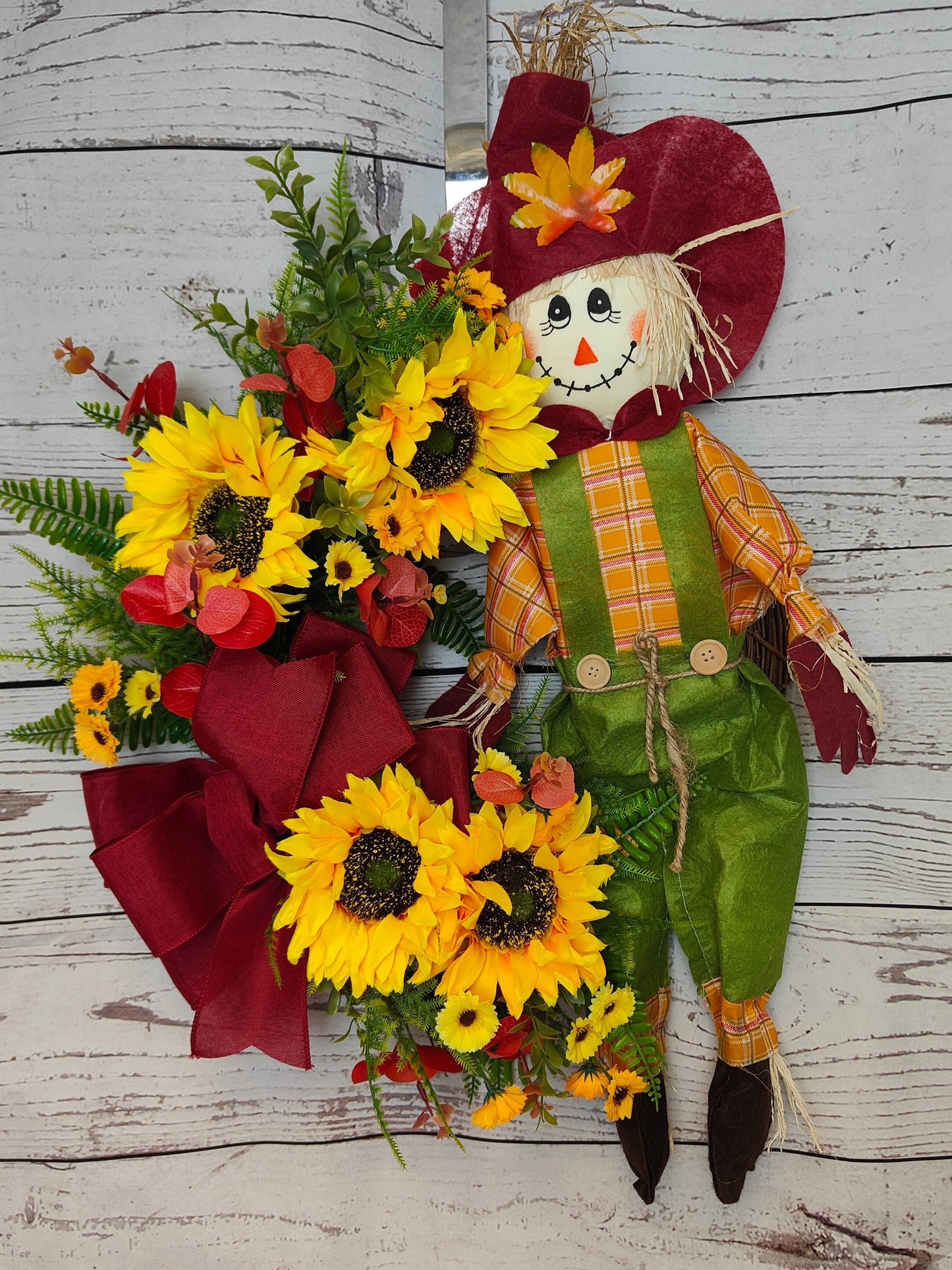 Scarecrow Sunflower Bow Wreath Autumn