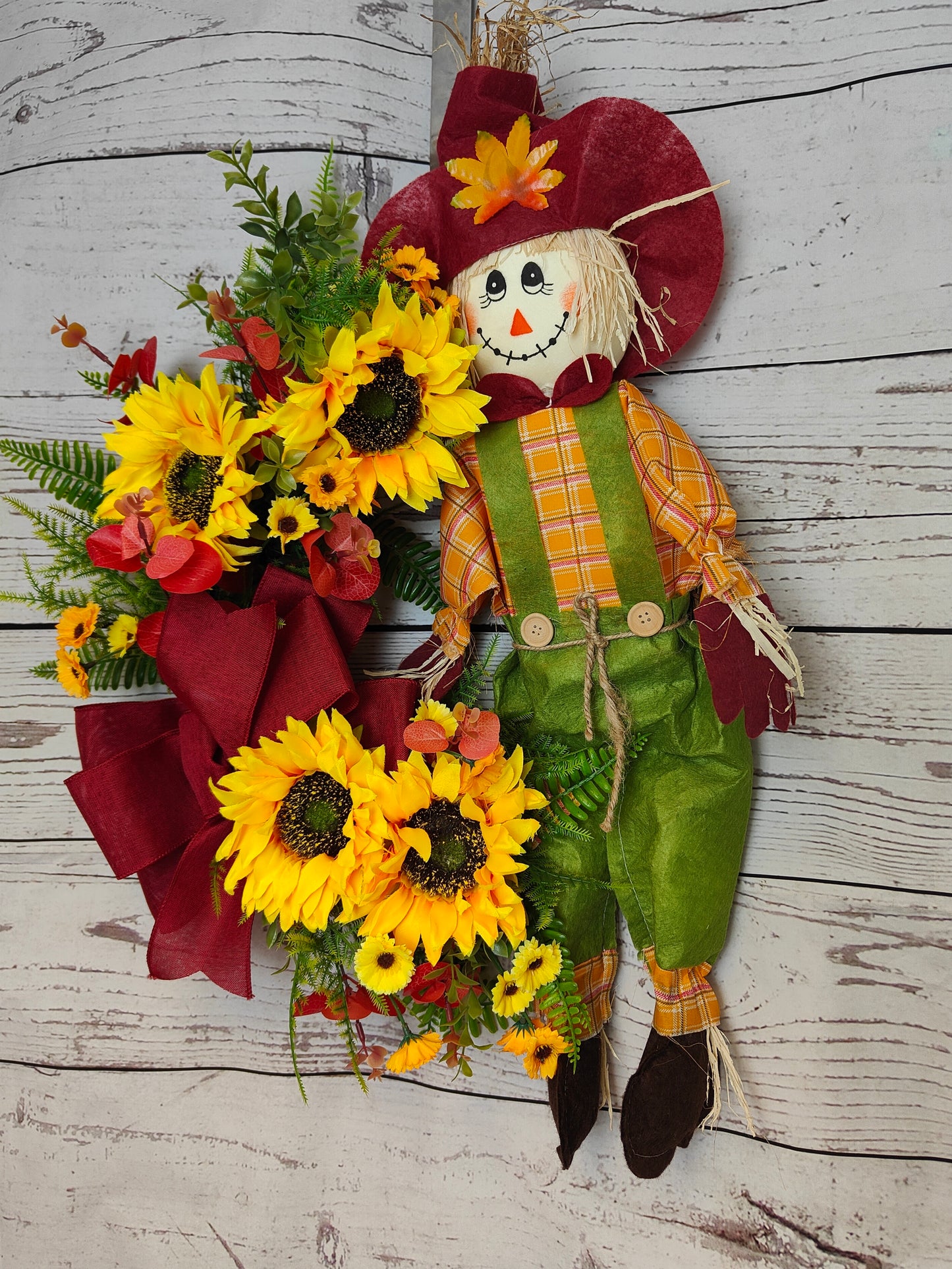 Scarecrow Sunflower Bow Wreath Autumn