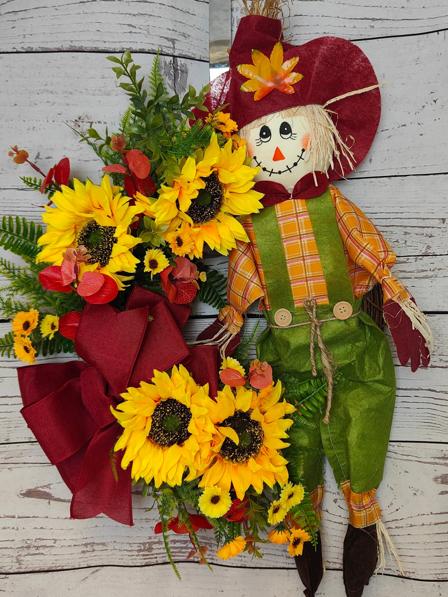 Scarecrow Sunflower Bow Wreath Autumn