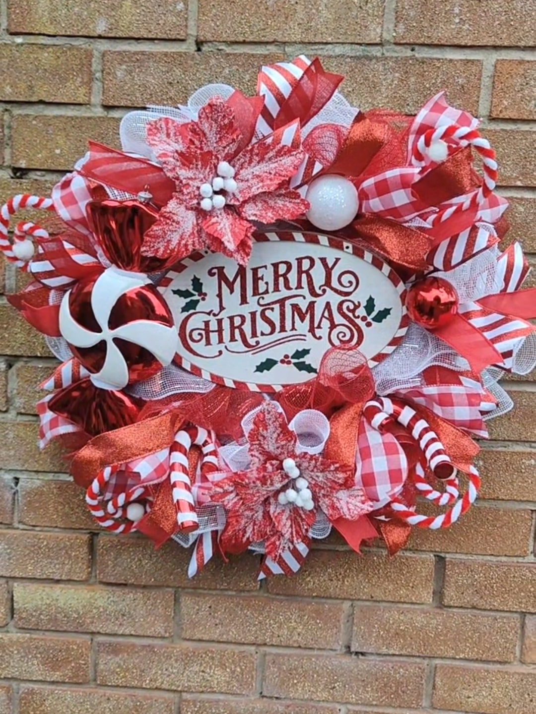 Red White Candycane Merry Christmas Wreath