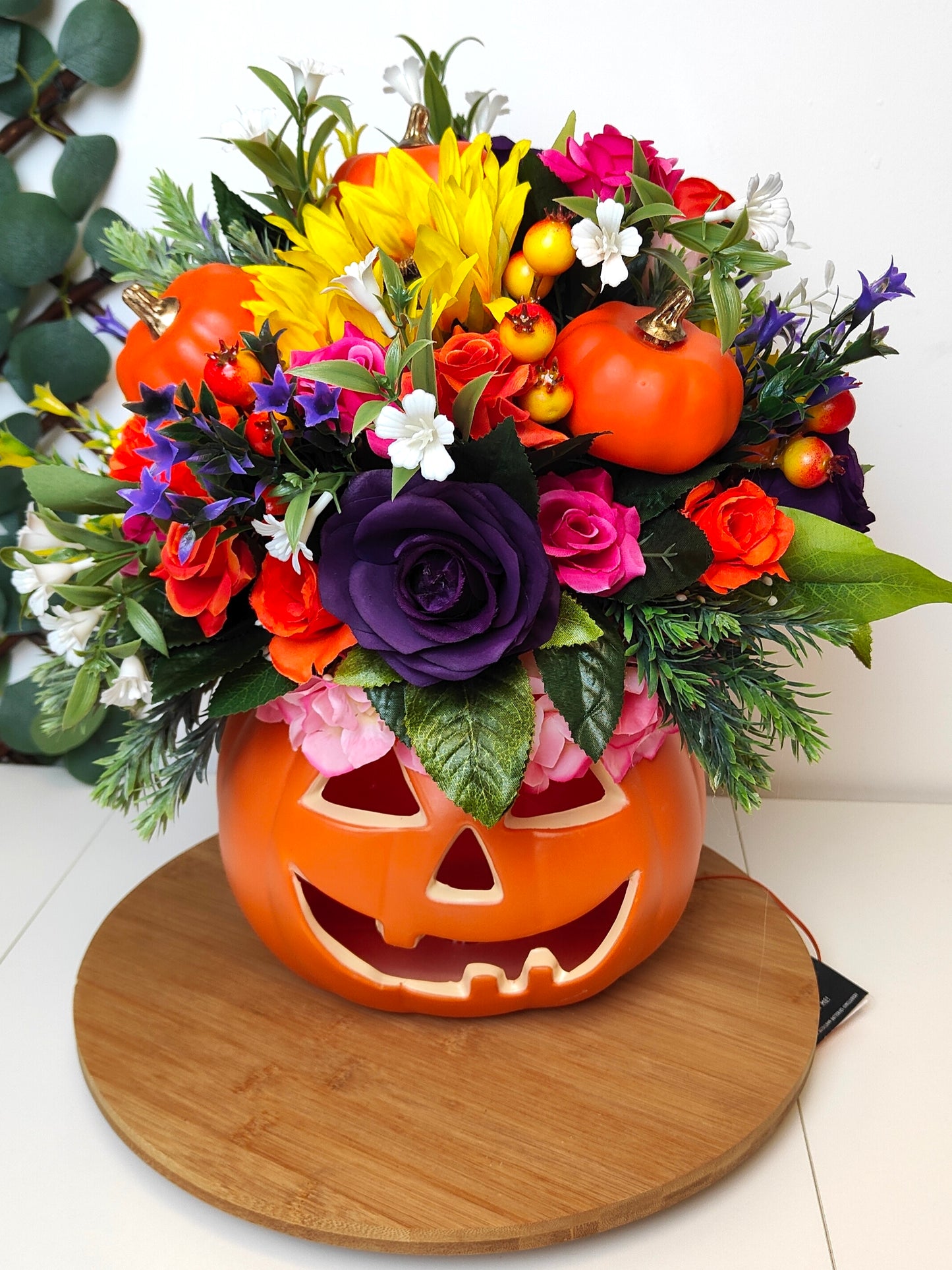Bright Pink Orange Pumpkin Artificial Flower Arrangement