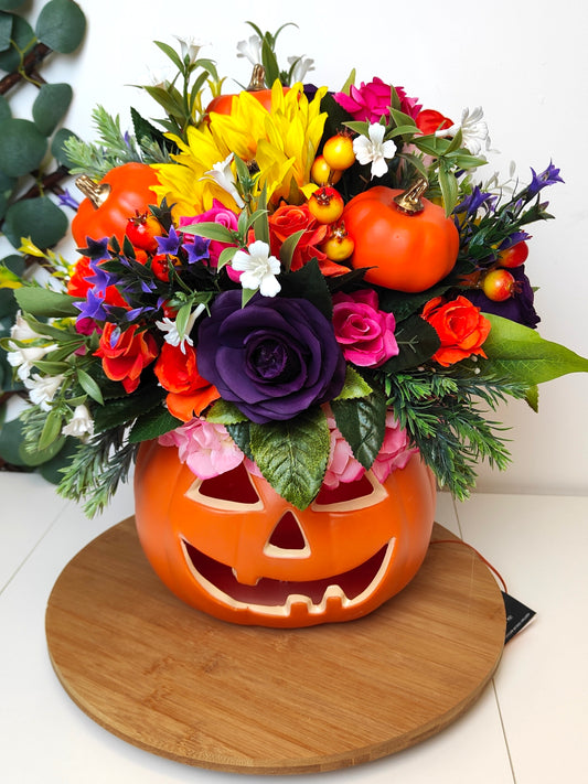 Bright Pink Orange Pumpkin Artificial Flower Arrangement