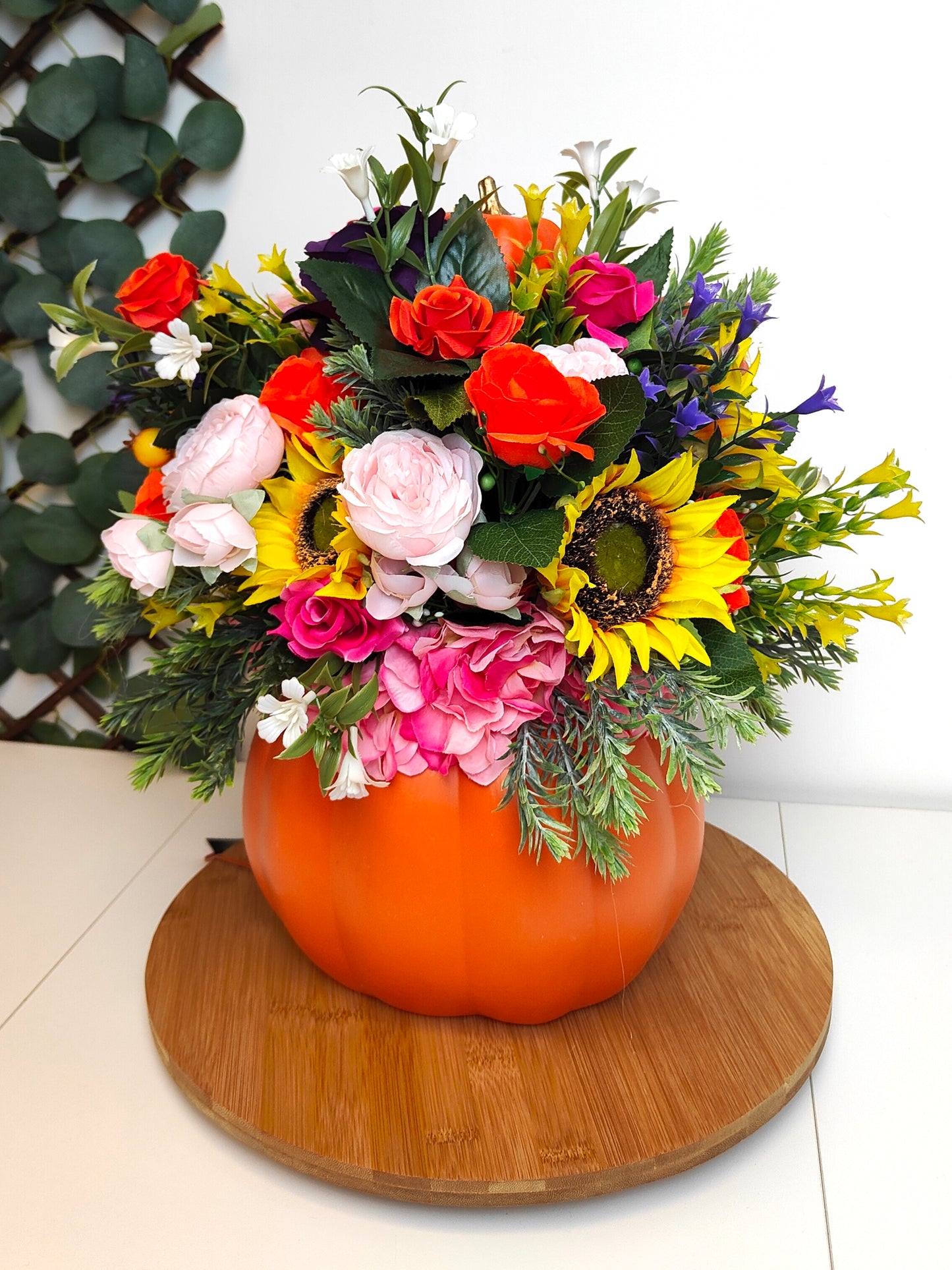 Bright Pink Orange Pumpkin Artificial Flower Arrangement