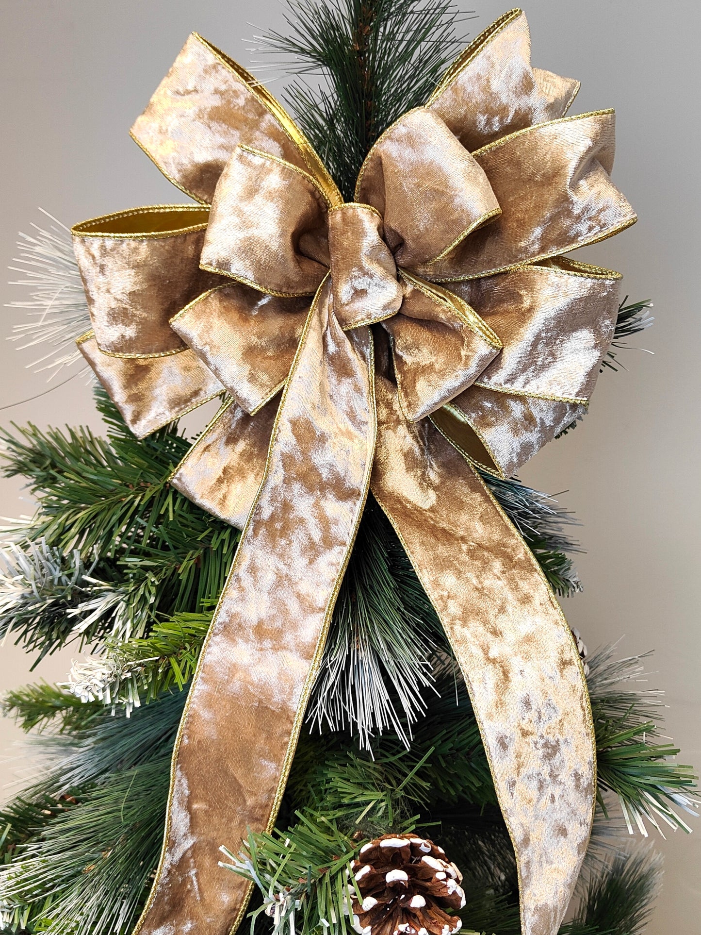 Deluxe Beige and Gold Velvet Bow