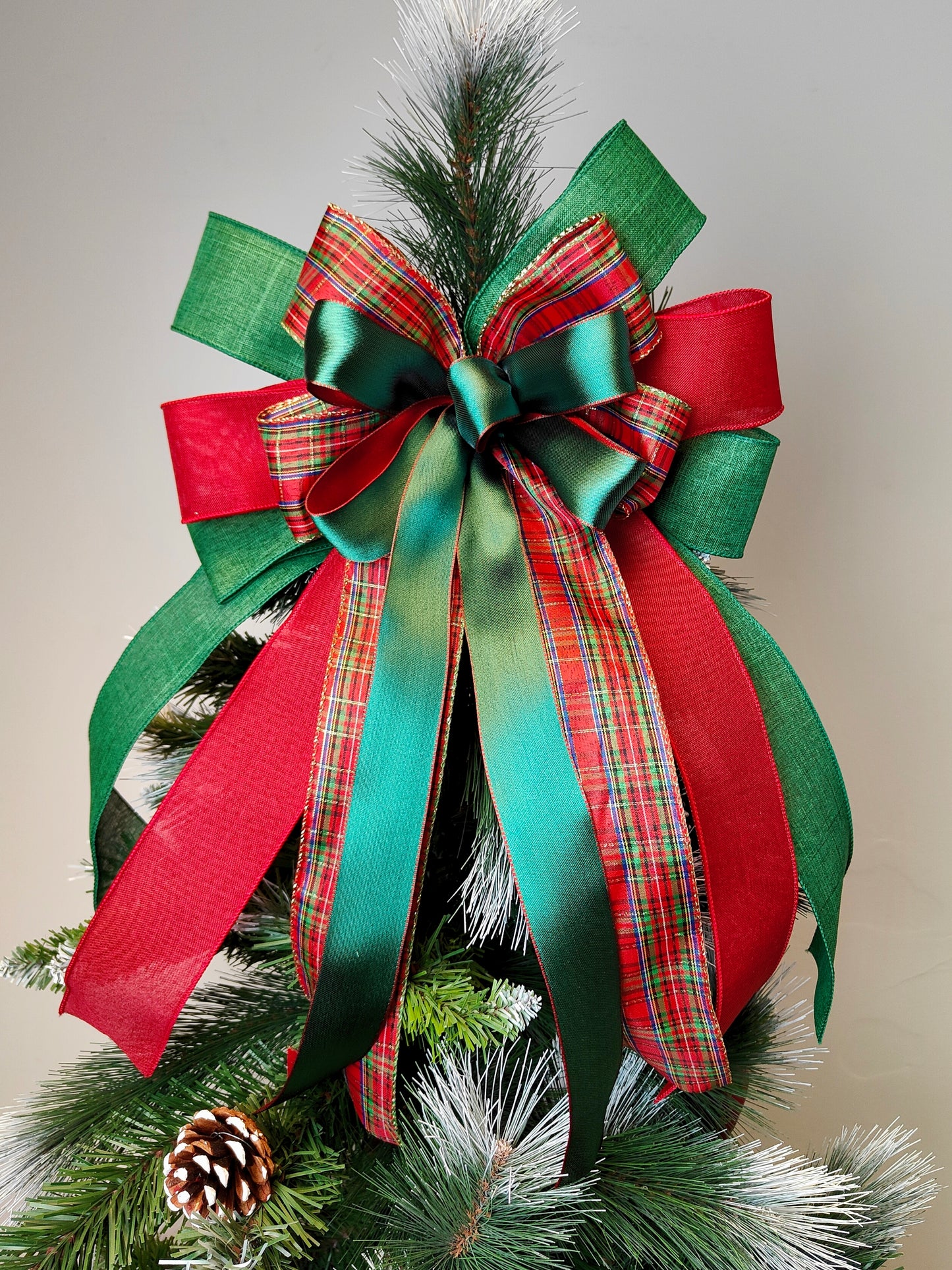 Red Green Tartan  Christmas Tree Topper Bow 14 inch