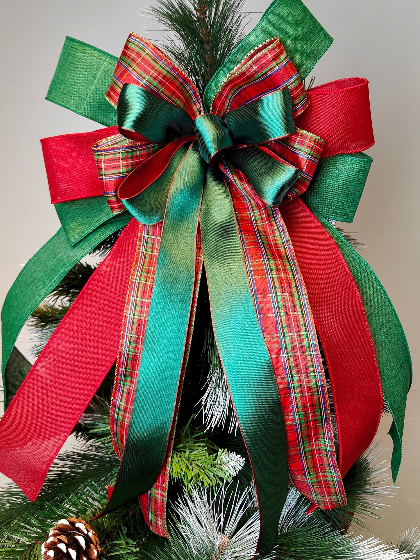 Red Green Tartan  Christmas Tree Topper Bow 14 inch