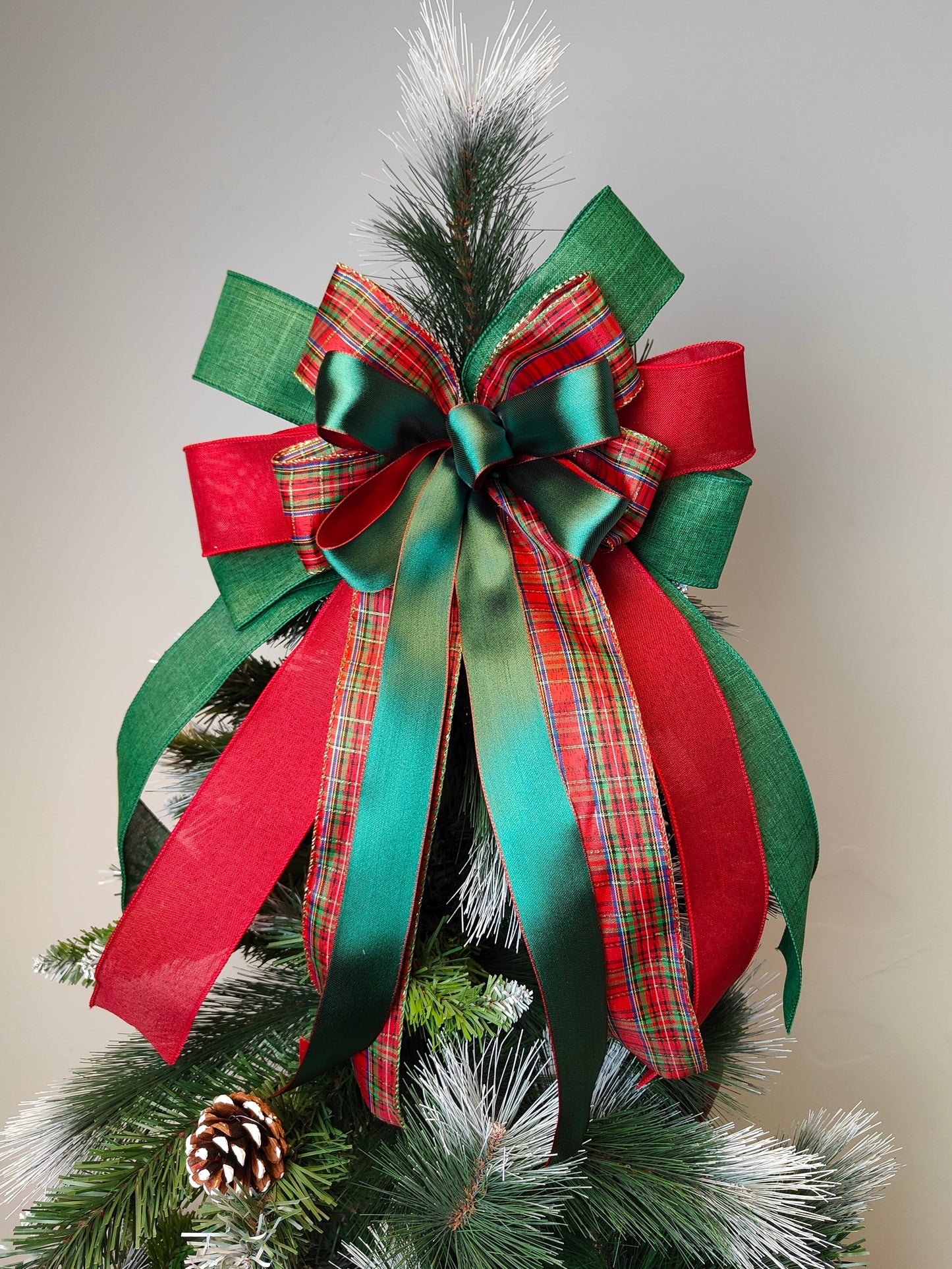 Red Green Tartan  Christmas Tree Topper Bow 14 inch