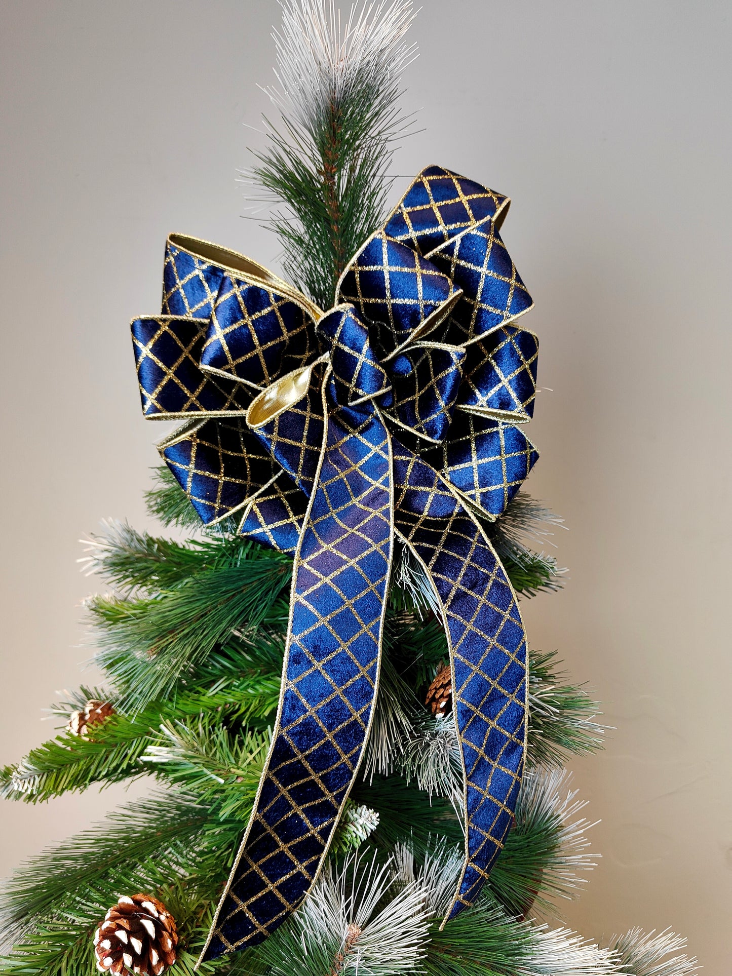 Deluxe Harlequin Glitter Velvet Bow Navy Blue Gold