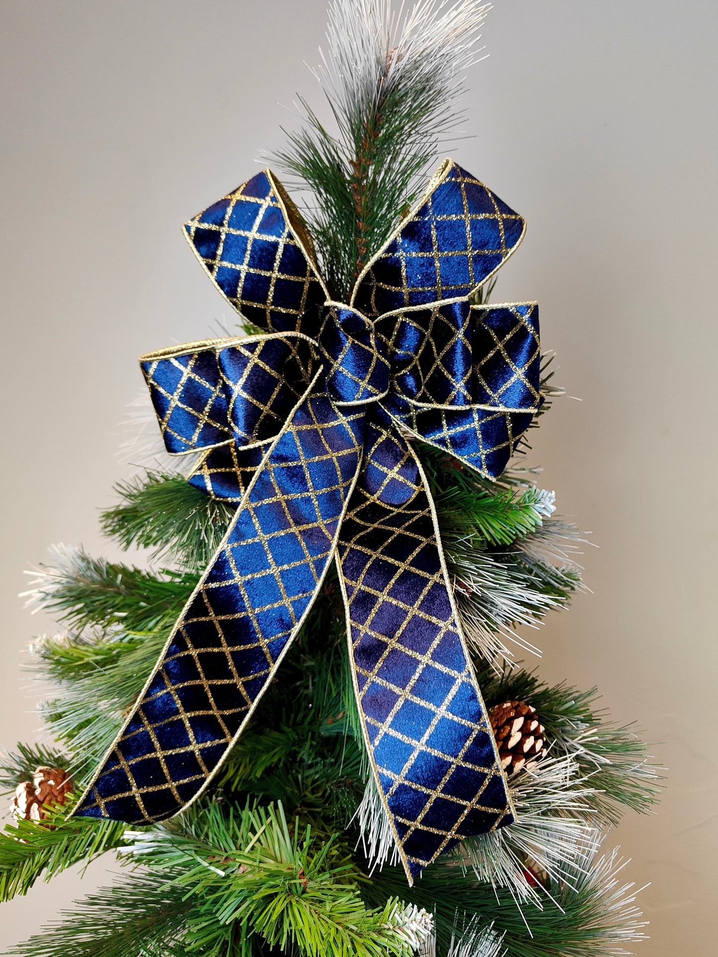 Deluxe Harlequin Glitter Velvet Bow Navy Blue Gold