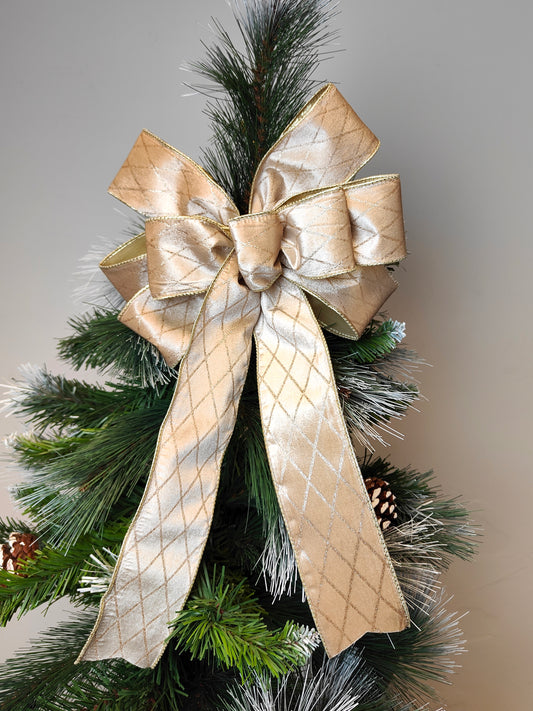 Deluxe Harlequin Glitter Velvet Bow Champagne Gold