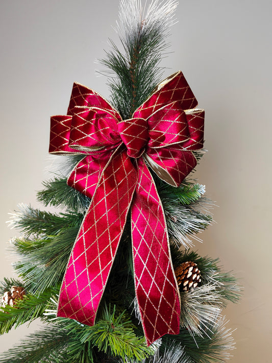 Deluxe Harlequin Glitter Velvet Bow Burgundy Gold