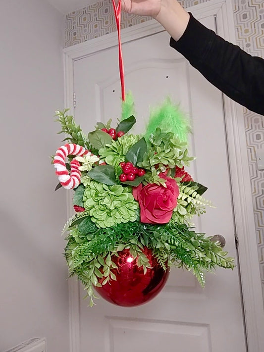 Small Red Green Flower Christmas Green Monster Red Bauble Artificial