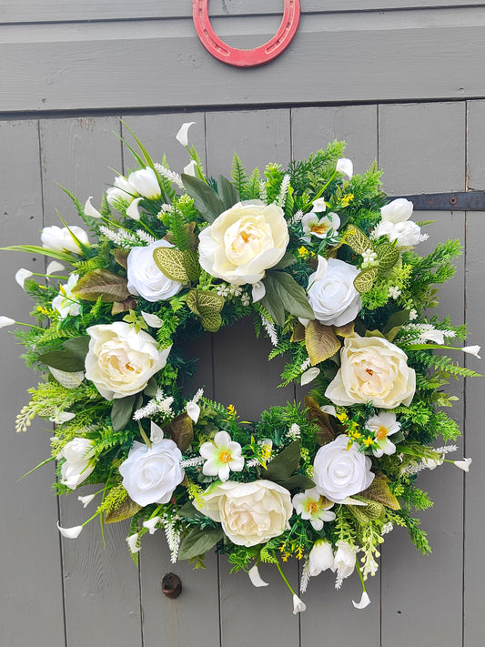 Natural White Artificial Flower Wreath