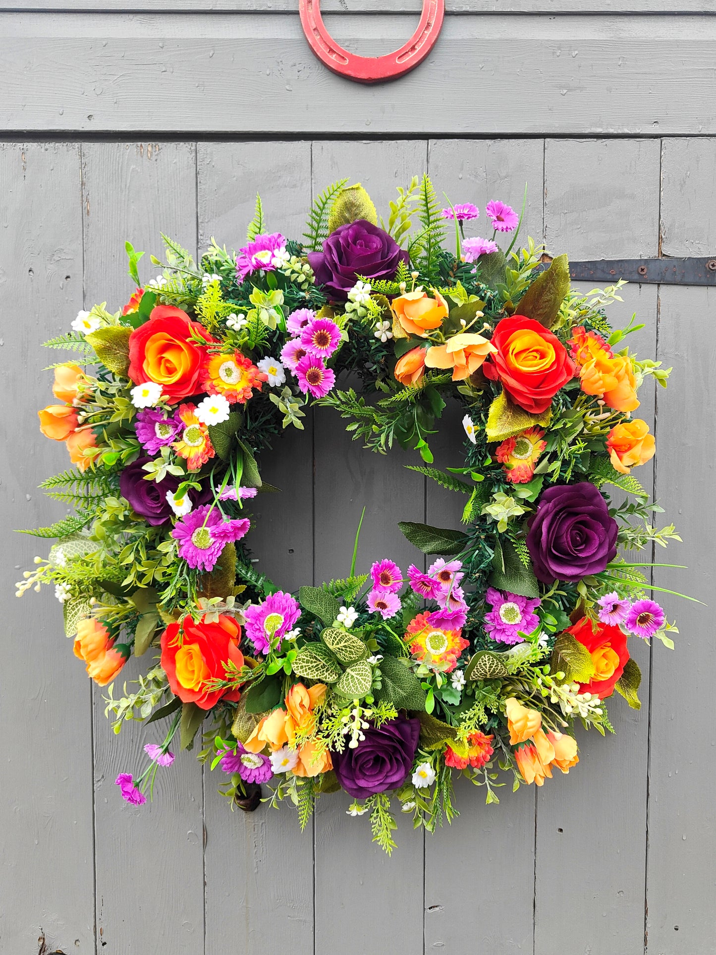 Orange Purple Artificial Flower Wreath