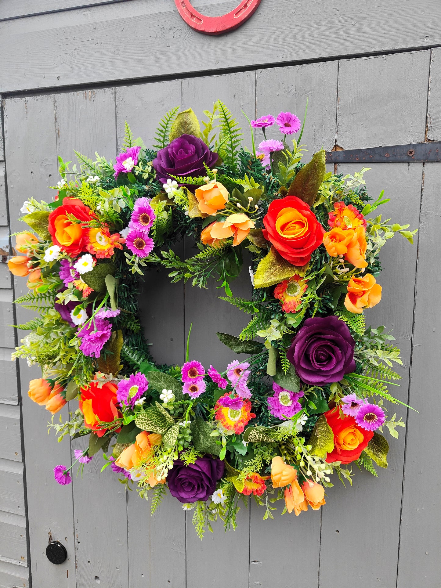 Orange Purple Artificial Flower Wreath