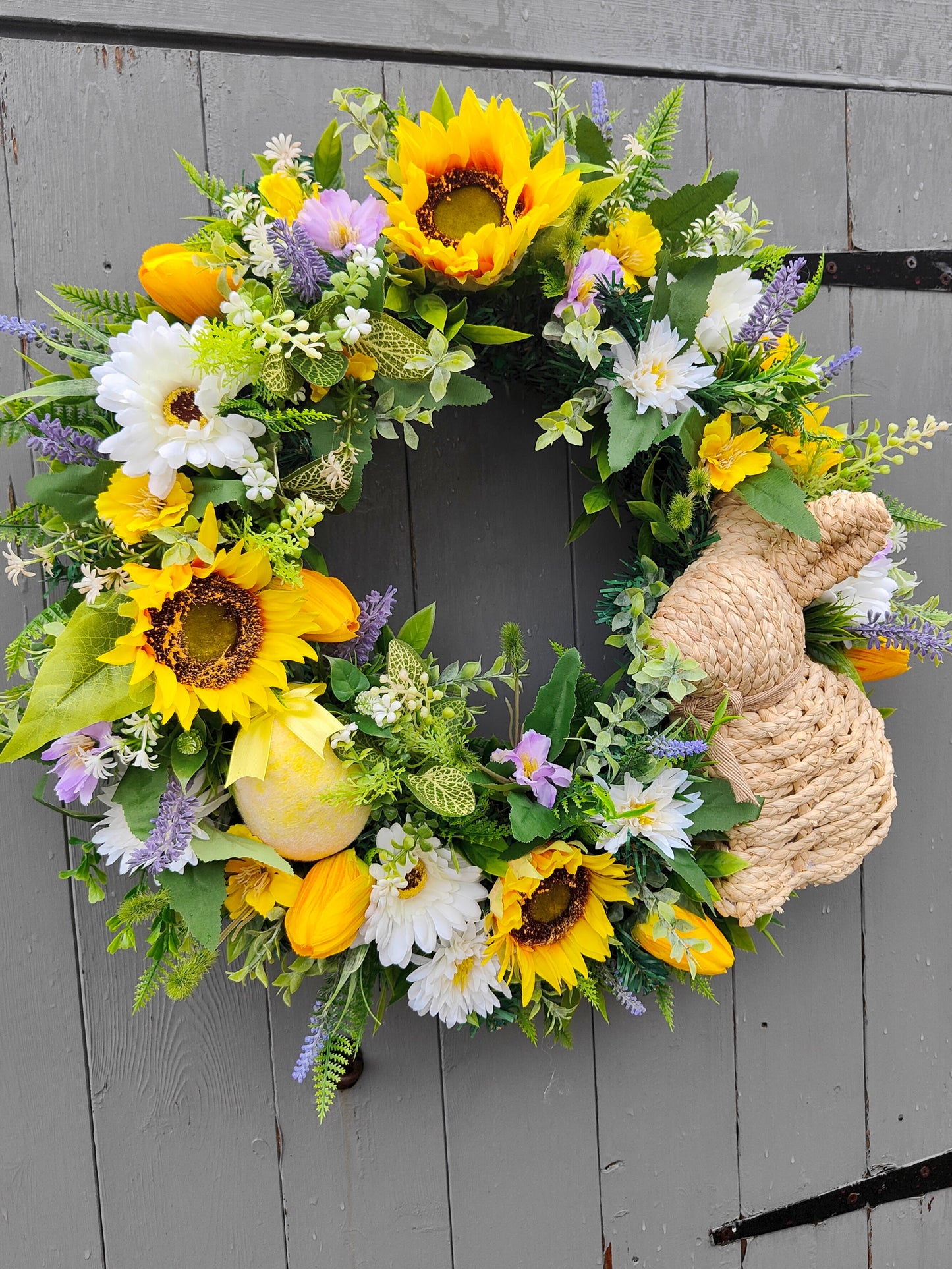 Spring Sunflower Bunny Easter Artificial Flower Wreath