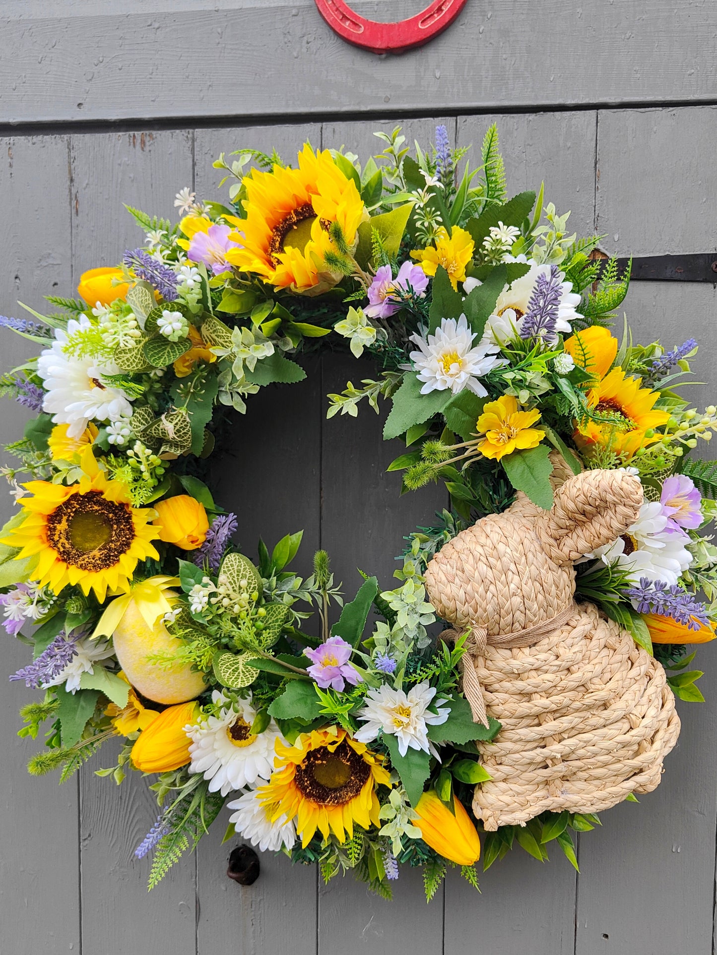 Spring Sunflower Bunny Easter Artificial Flower Wreath
