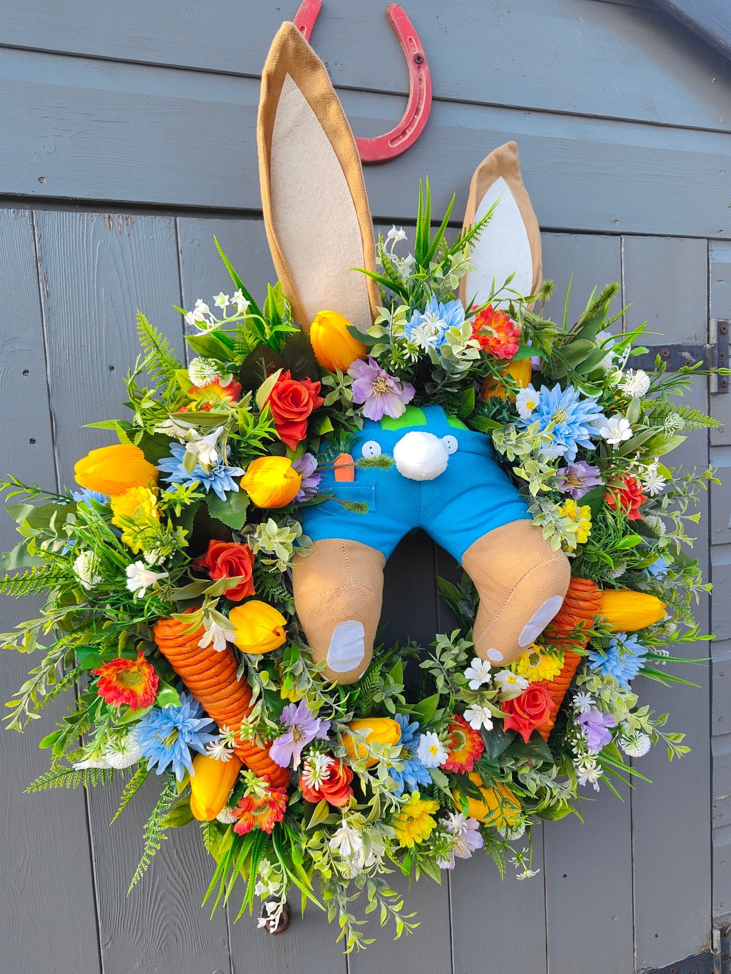 Bunny Butt Easter Faux Flower Wreath with Carrot