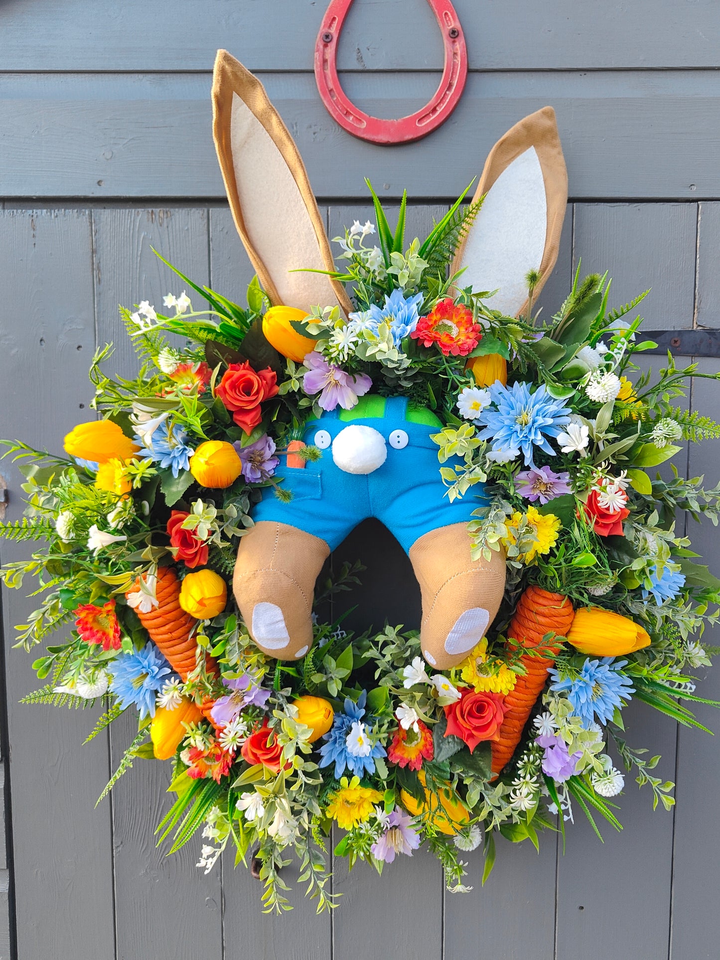Bunny Butt Easter Faux Flower Wreath with Carrot
