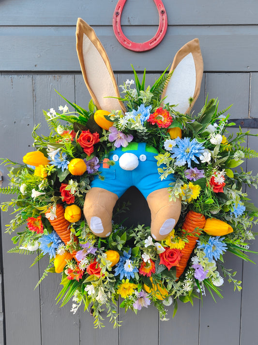 Bunny Butt Easter Faux Flower Wreath with Carrot