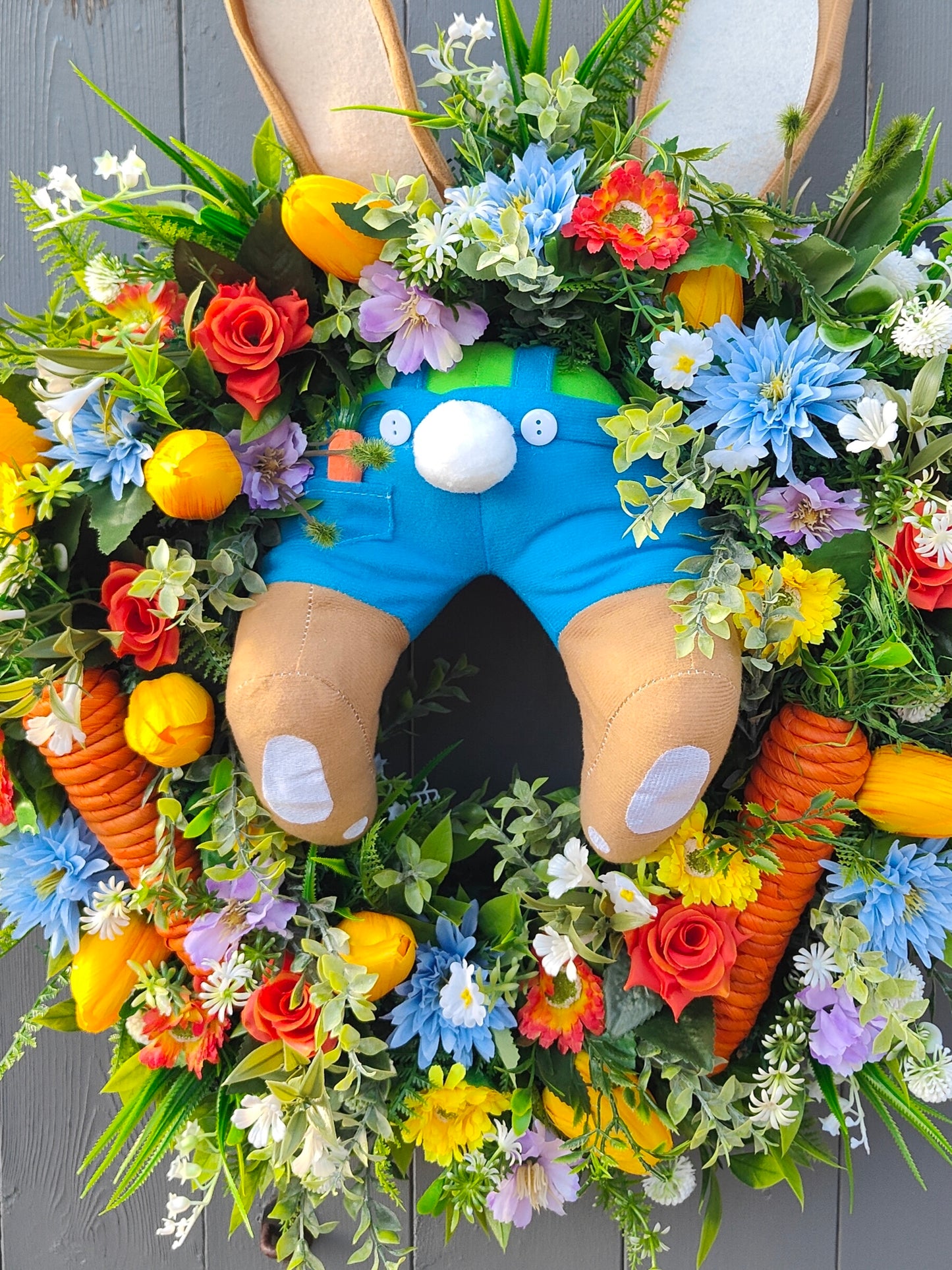 Bunny Butt Easter Faux Flower Wreath with Carrot