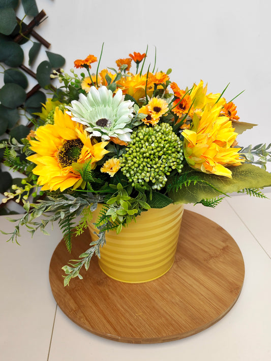 Yellow Sunflower Gerbera Artificial Flower Arrangement in Yellow Planter