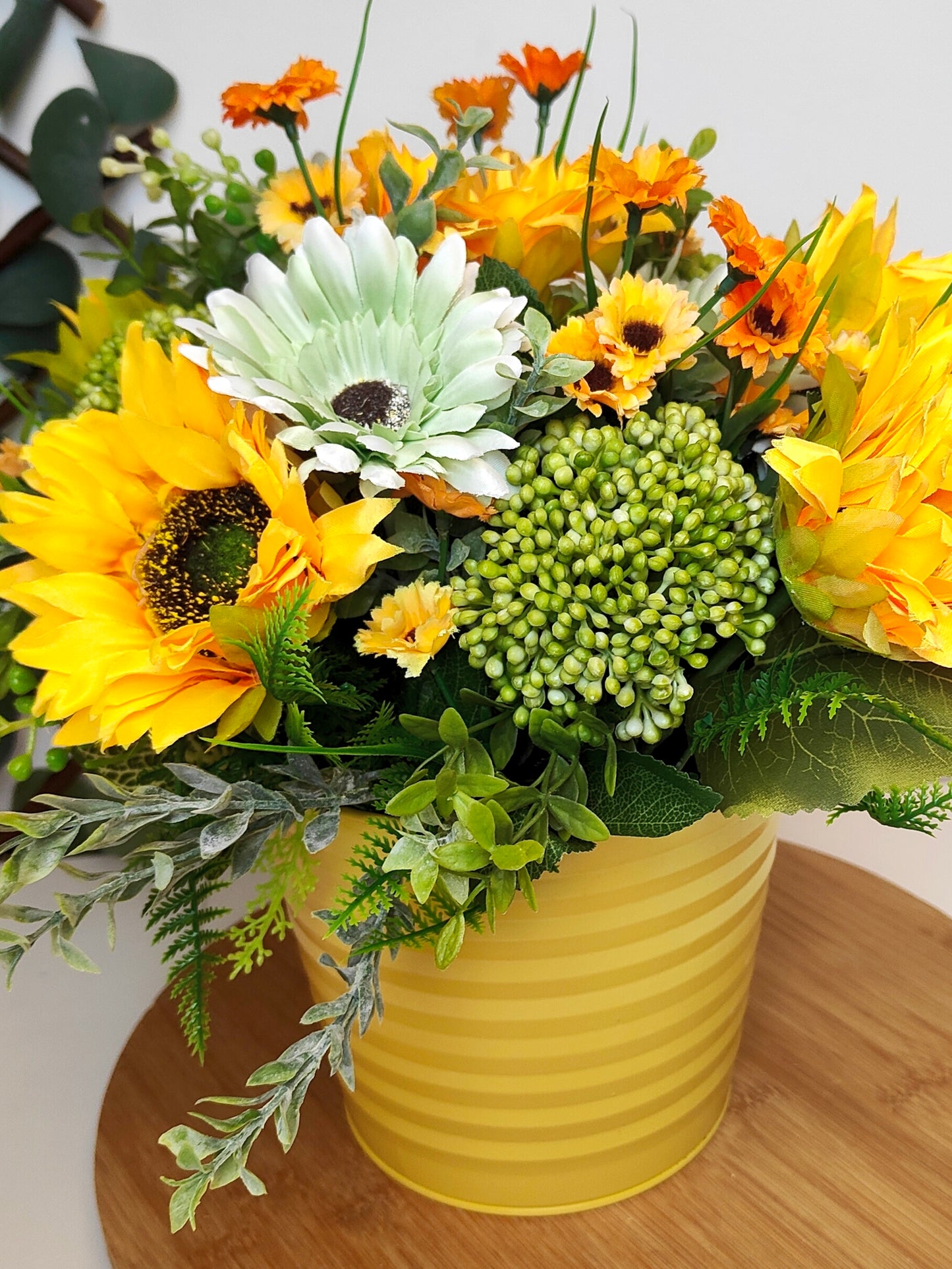 Yellow Sunflower Gerbera Artificial Flower Arrangement in Yellow Planter