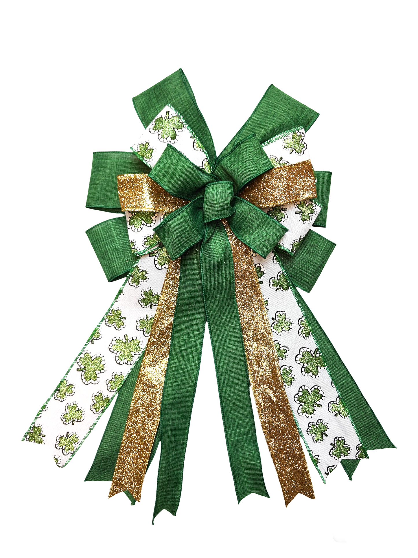 Shamrock Green White Gold Glitter Wreath Bow f