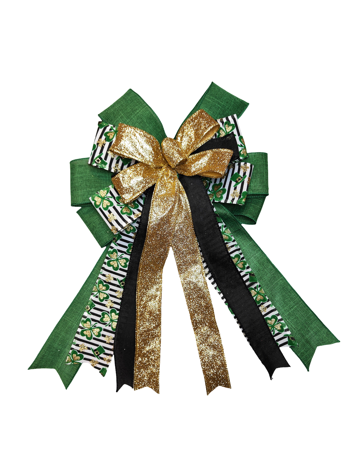 Shamrock Green White Black Gold Glitter Wreath Bow f