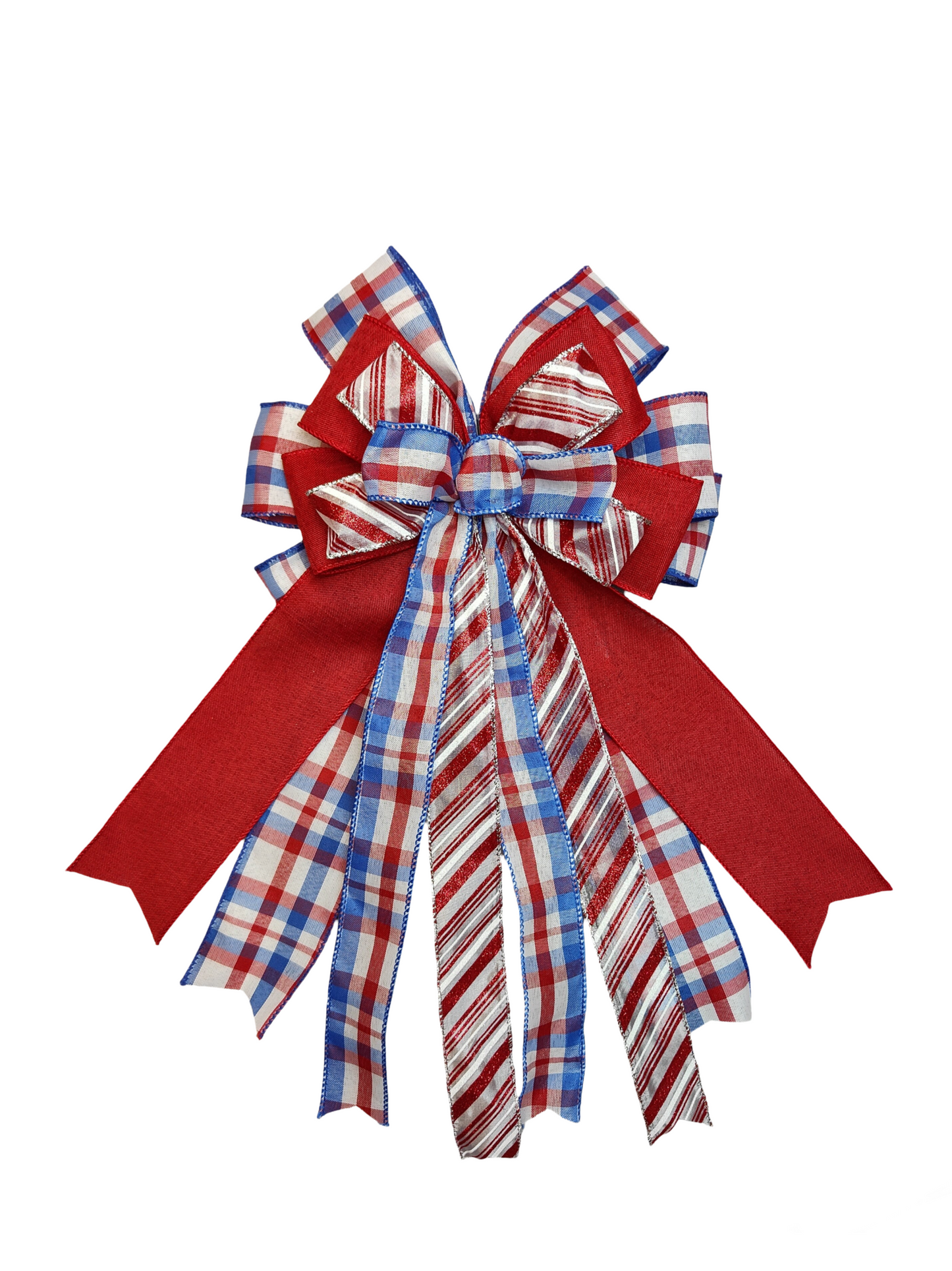 Red White & Blue Tartan Patriotic Wreath Bow for Front Door