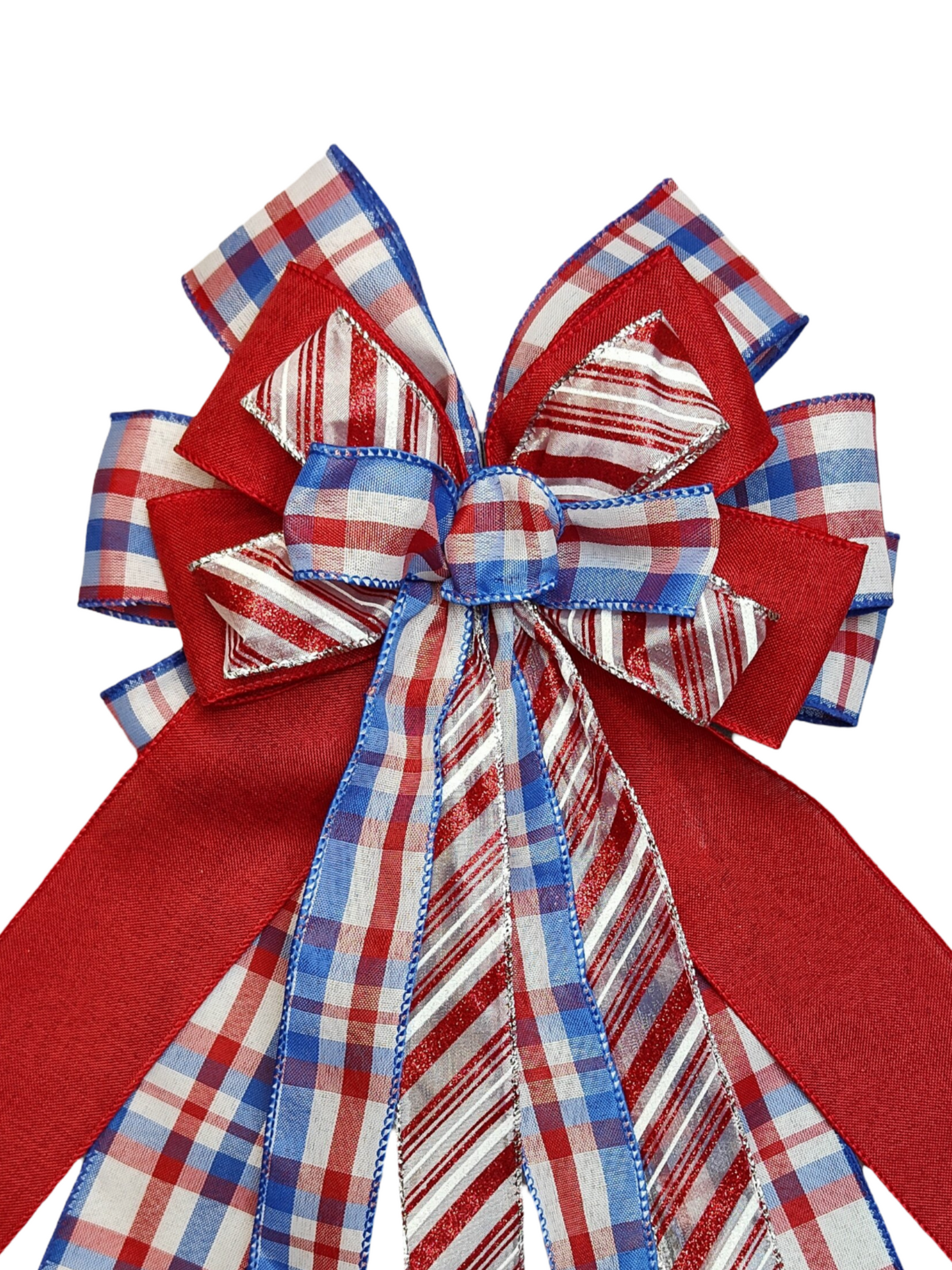 Red White & Blue Tartan Patriotic Wreath Bow for Front Door