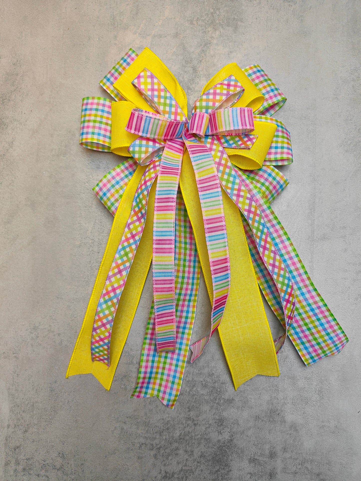 Yellow & Pink Spring Wreath Bow – Handmade Floral Door Decor