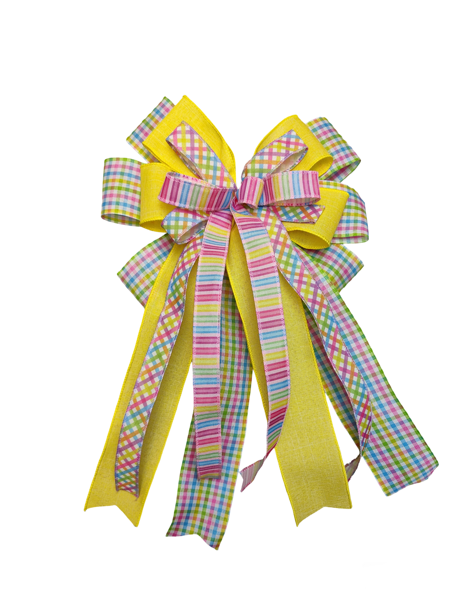 Yellow & Pink Spring Wreath Bow – Handmade Floral Door Decor