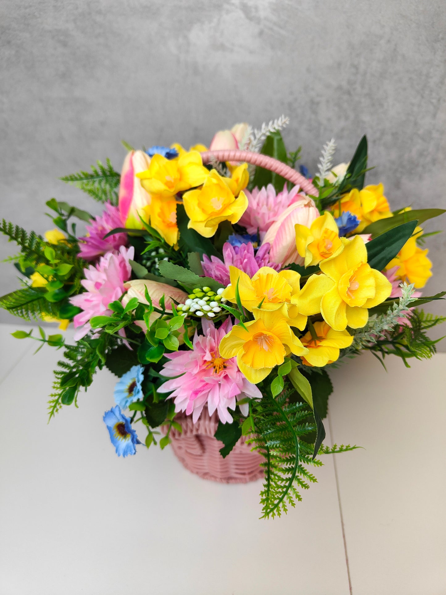 Spring Tulip & Daffodil Faux Flower Basket