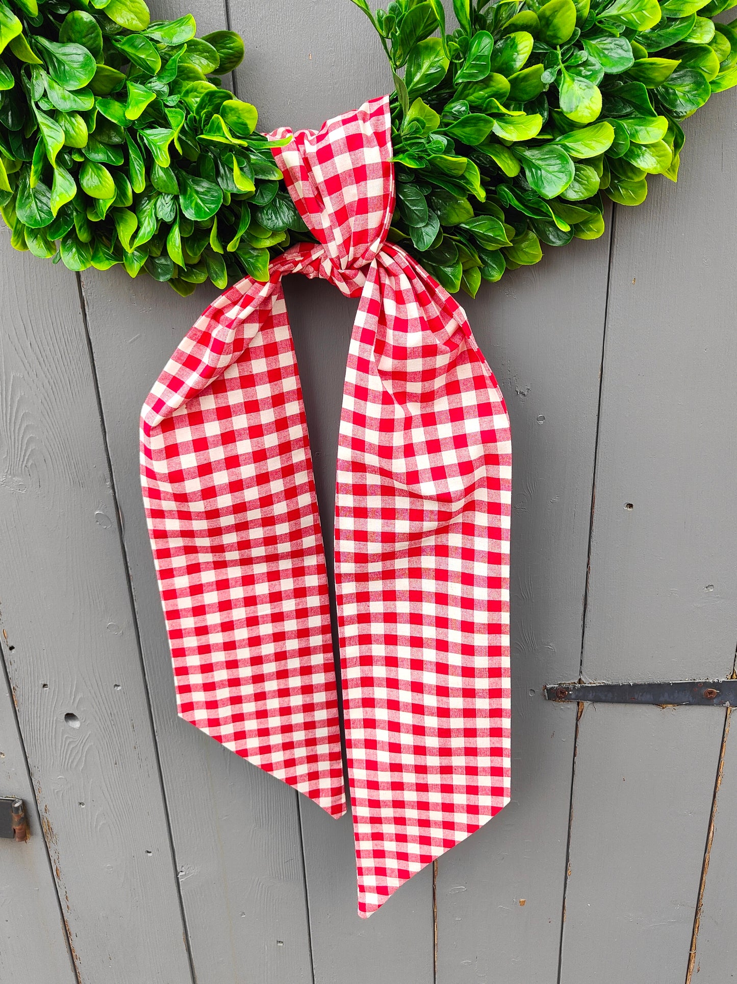 Red & White Gingham Wreath Sash – Front Door