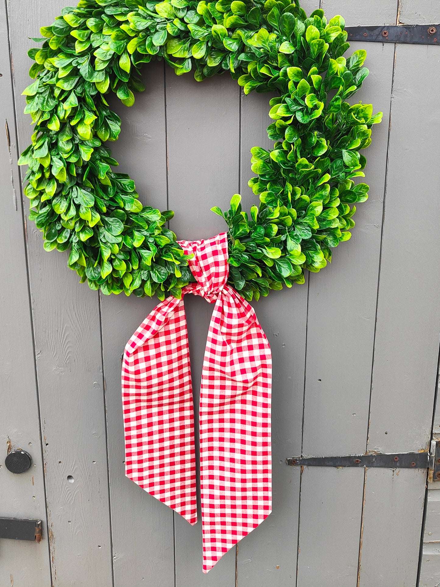 Red & White Gingham Wreath Sash – Front Door