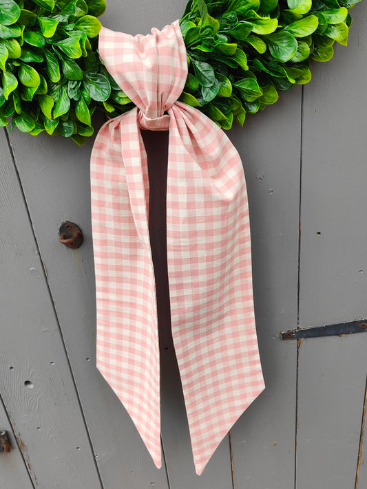 Pink & White Gingham Wreath Sash – Front Door