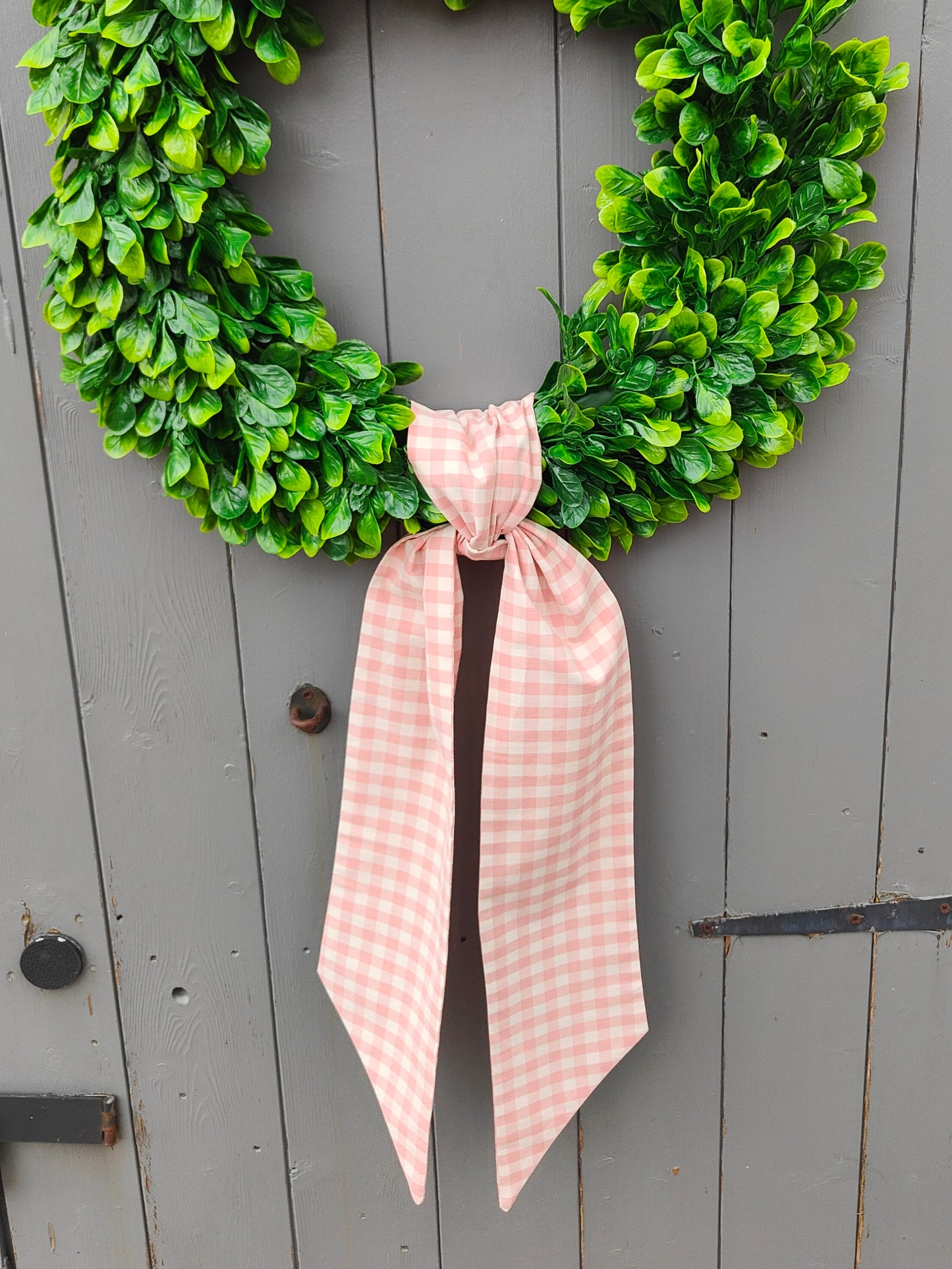 Pink & White Gingham Wreath Sash – Front Door