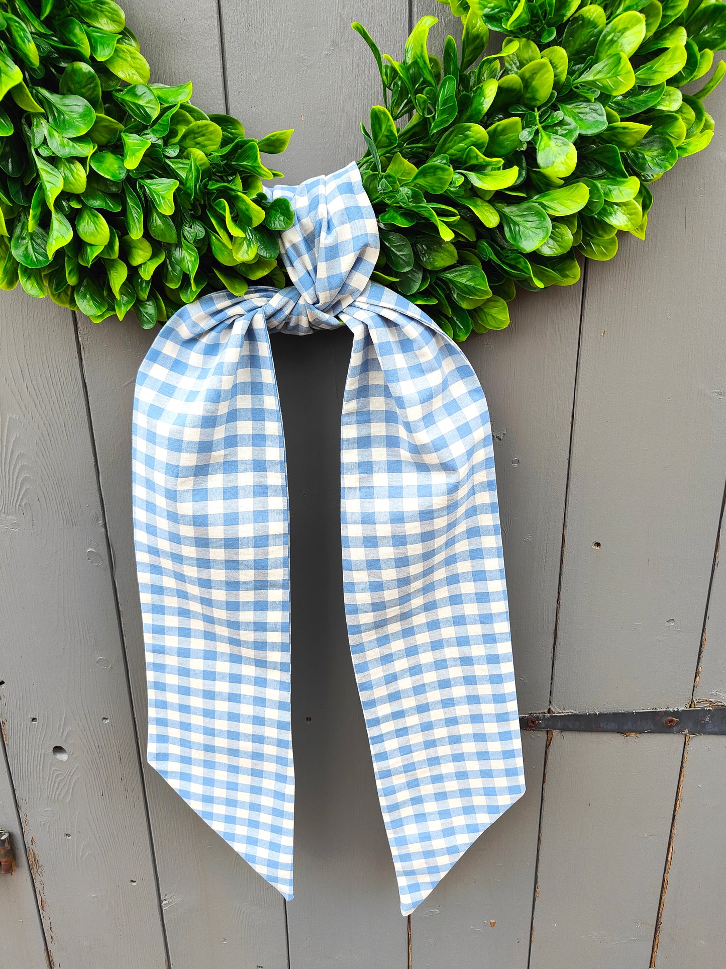 Light Blue & White Gingham Wreath Sash – Front Door