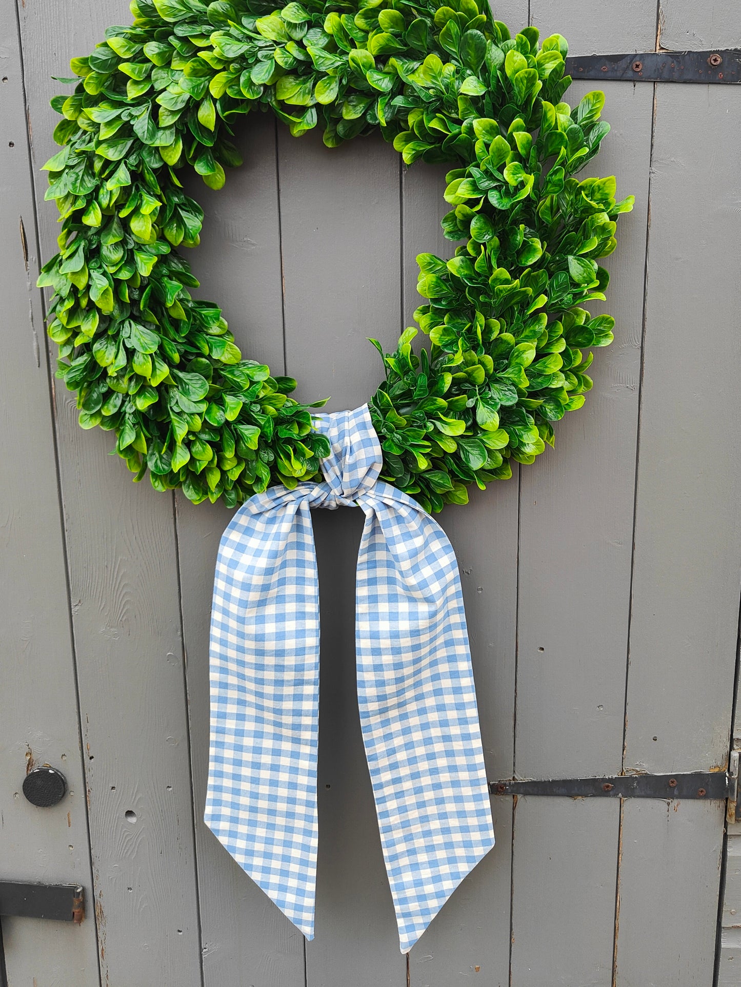Light Blue & White Gingham Wreath Sash – Front Door