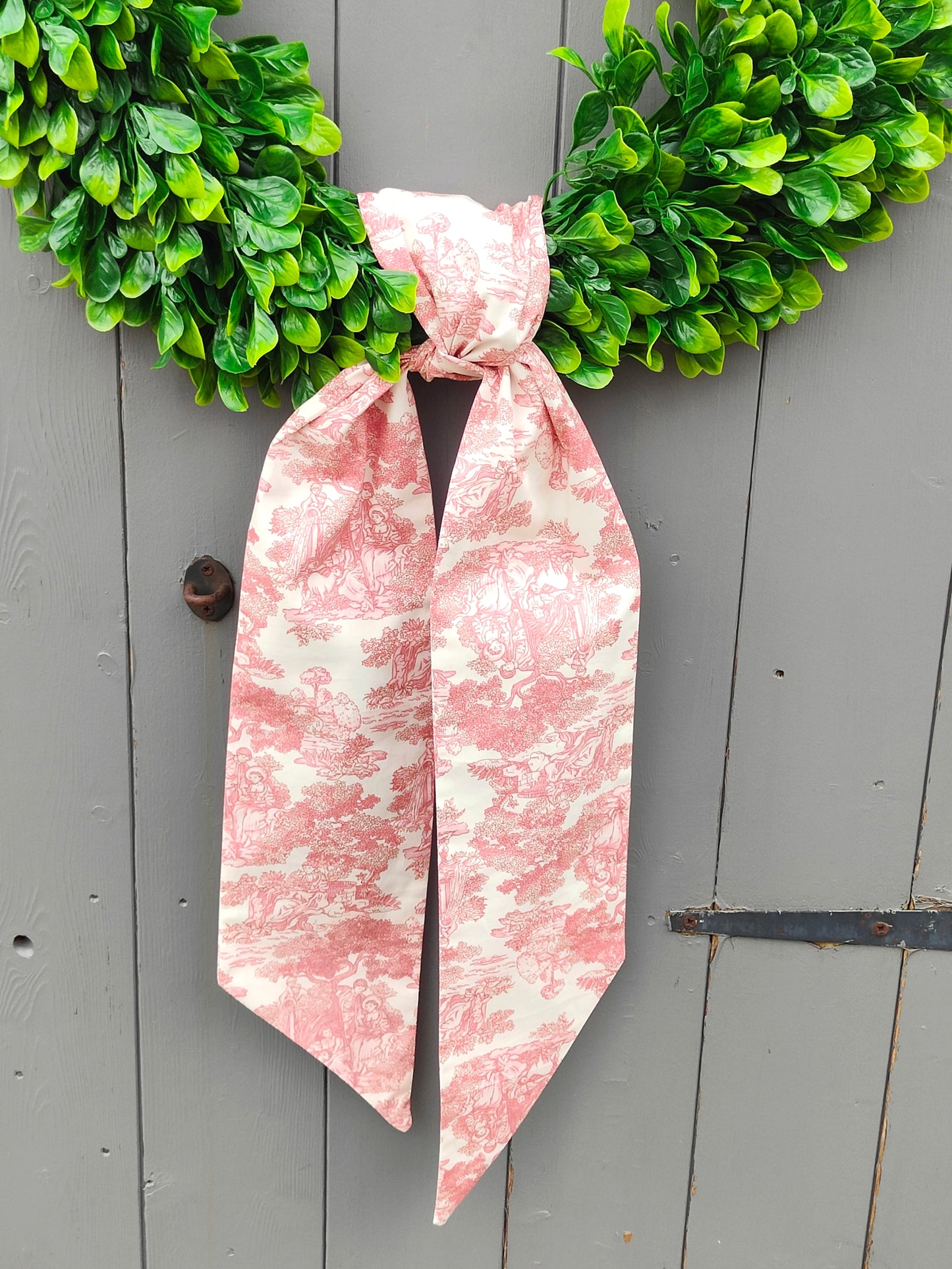 Pink Toile de Jouy Wreath Sash – Elegant Front Door Decor