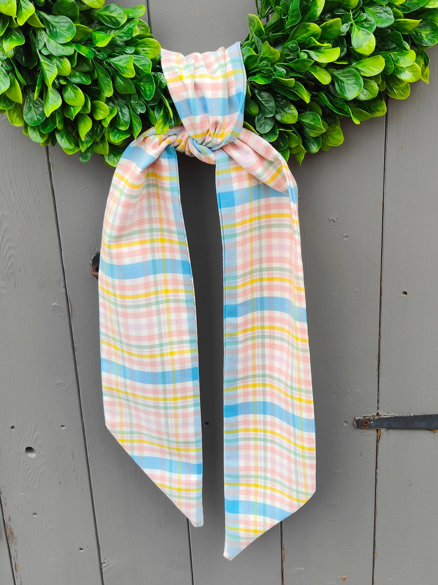 Pastel Pink Plaid Spring Wreath Sash – Spring Front Door Decor