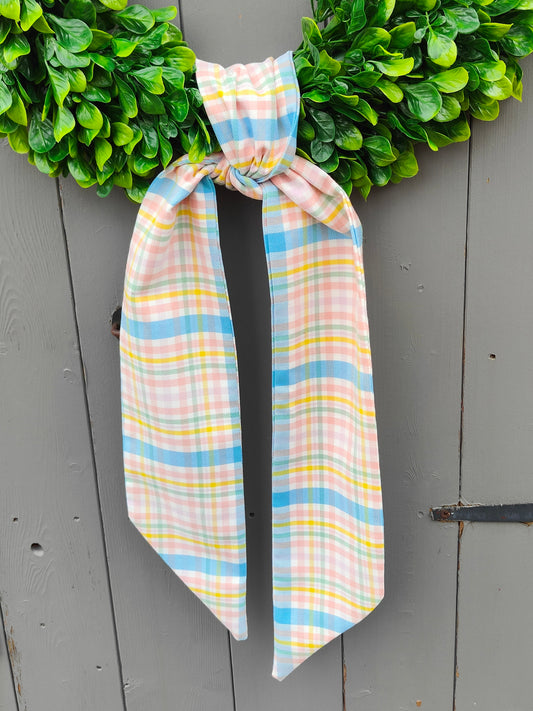 Pastel Pink Plaid Spring Wreath Sash – Spring Front Door Decor