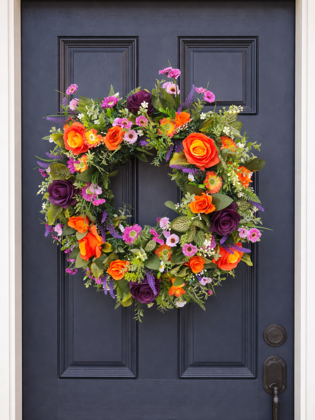 Orange Purple Artificial Flower Wreath