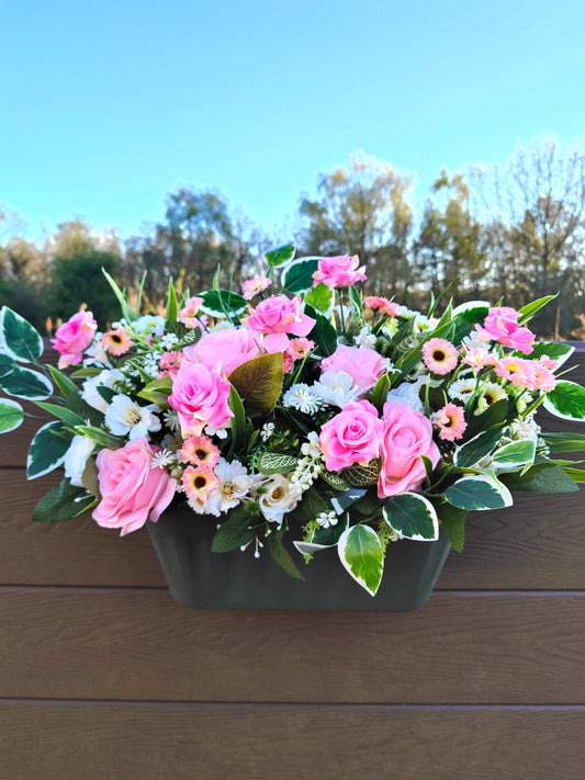 Artificial Flower Box – Pink & White Fence/Balcony Planter