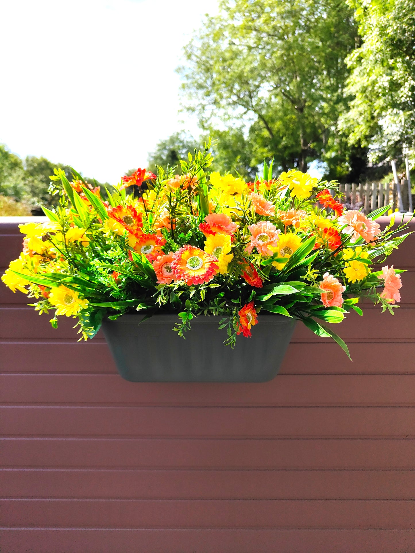 Artificial Flower Box – Yellow Orange Fence/Balcony Planter