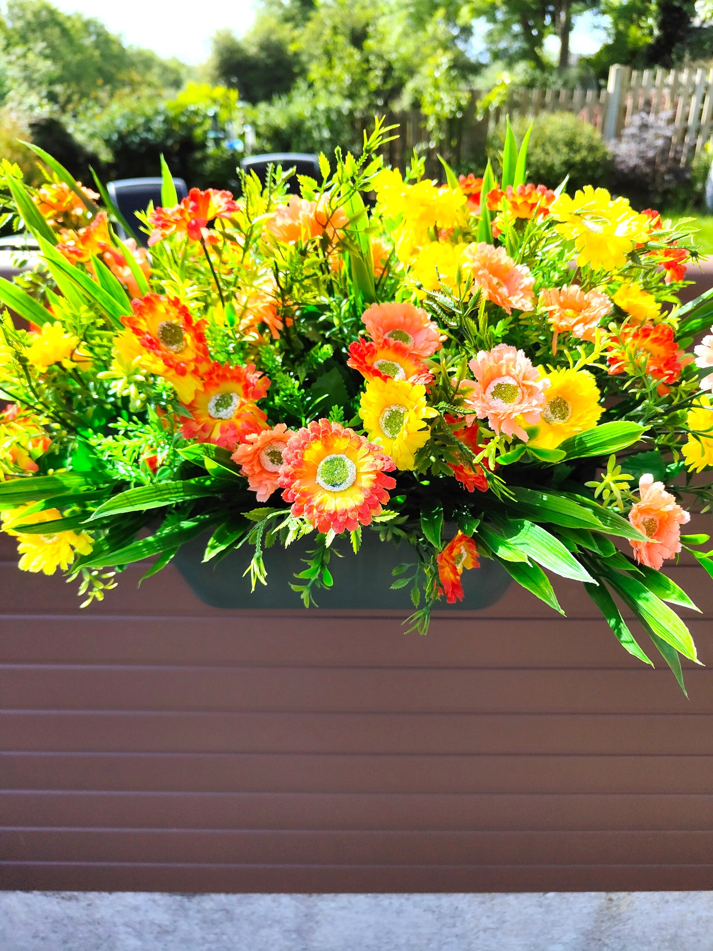 Artificial Flower Box – Yellow Orange Fence/Balcony Planter