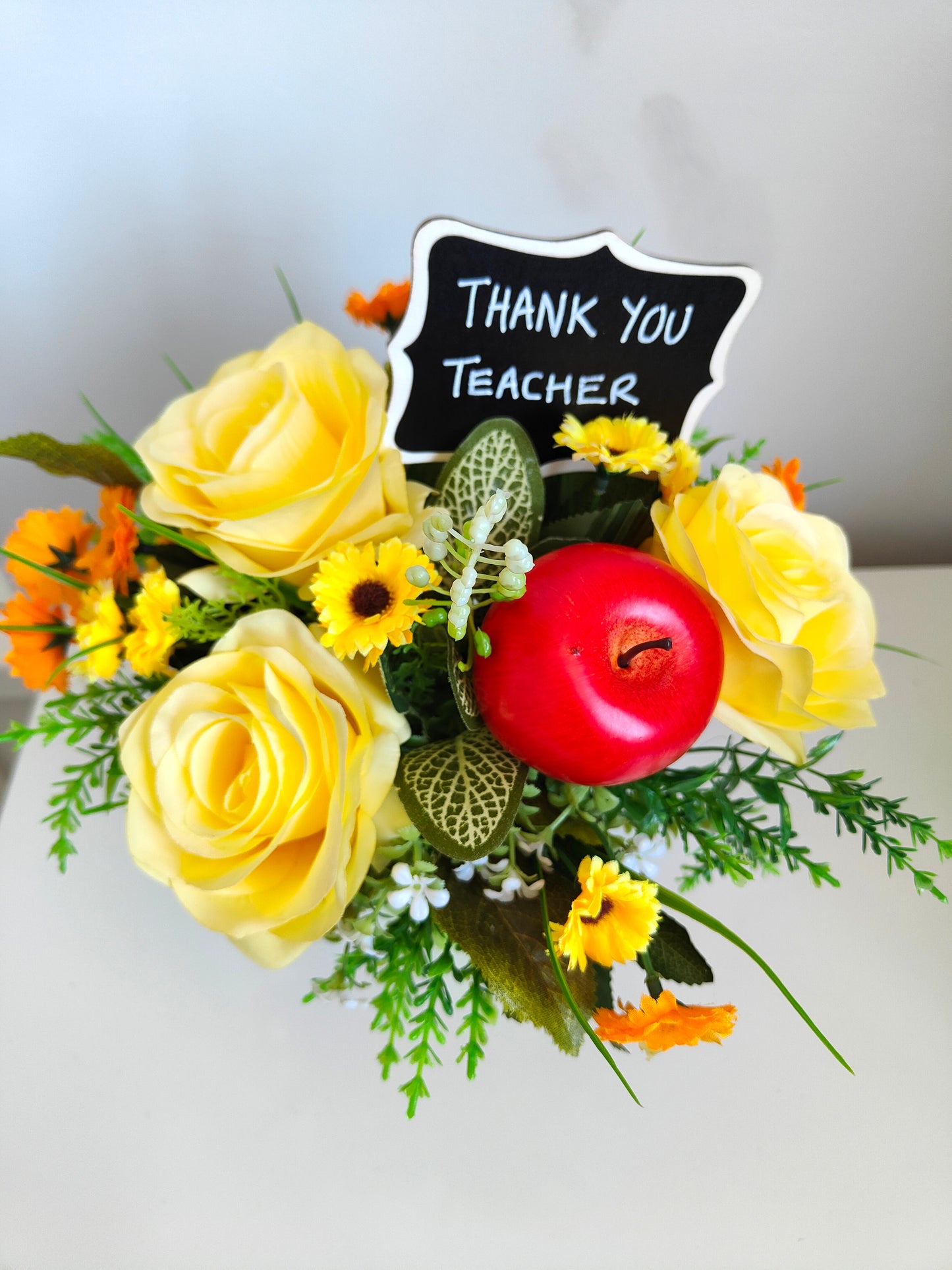 Green Yellow Pencil Pot Artificial Flower Bouquet Teacher Gift