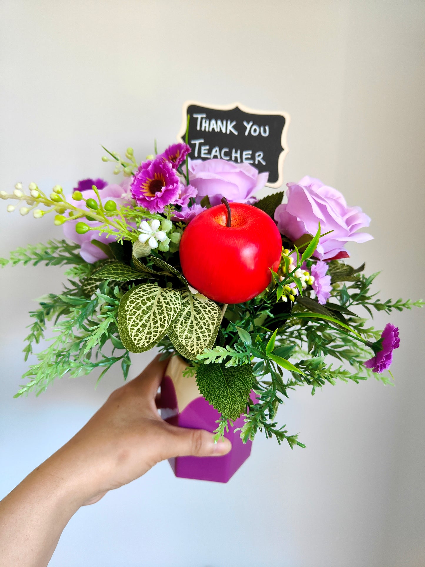 Purple Pencil Pot Artificial Flower Bouquet Teacher Gift