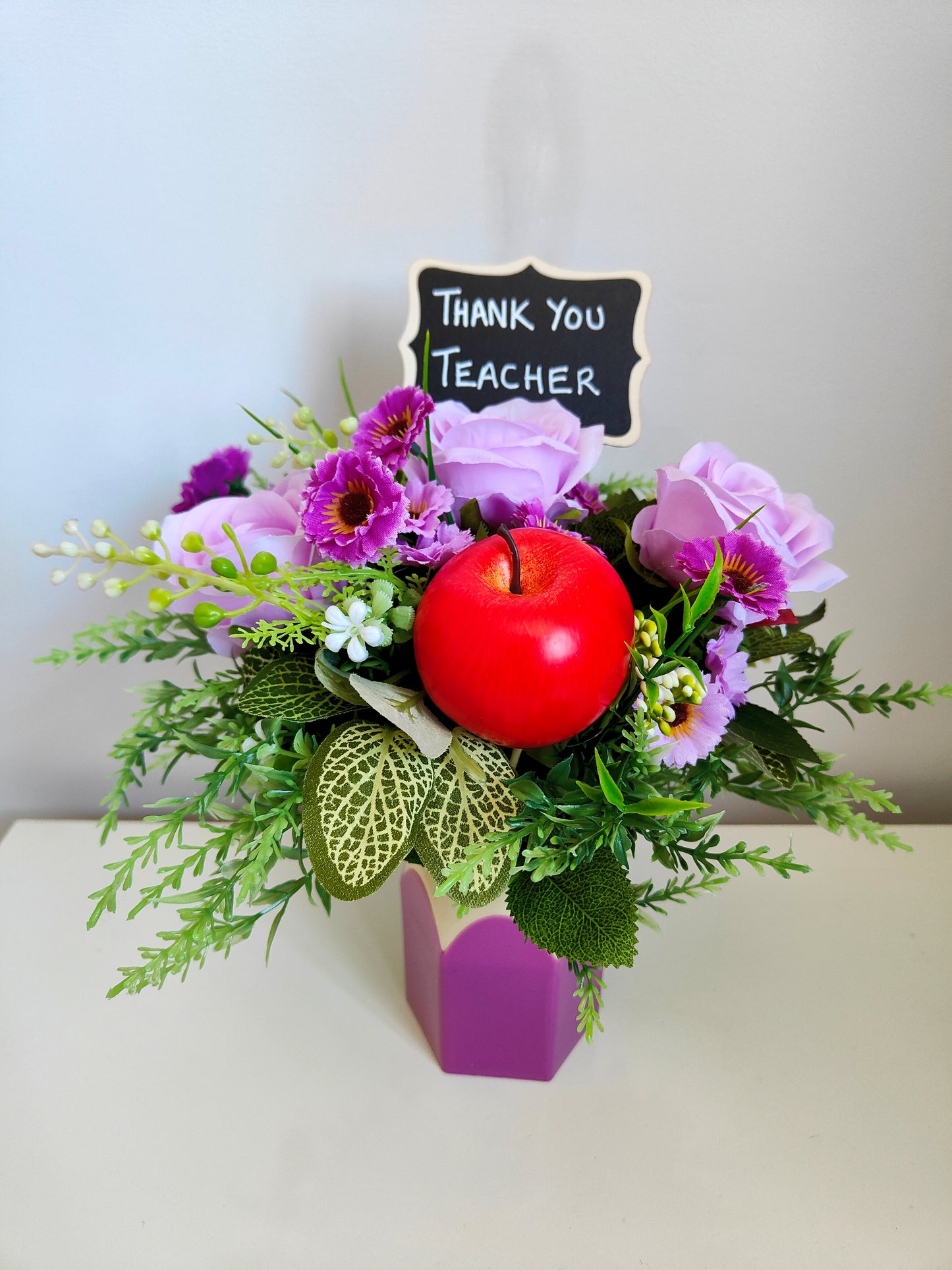 Purple Pencil Pot Artificial Flower Bouquet Teacher Gift